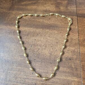 Crown Trifari Gold Tone Bead Link Necklace 25in Vintage Signed Designer Chain